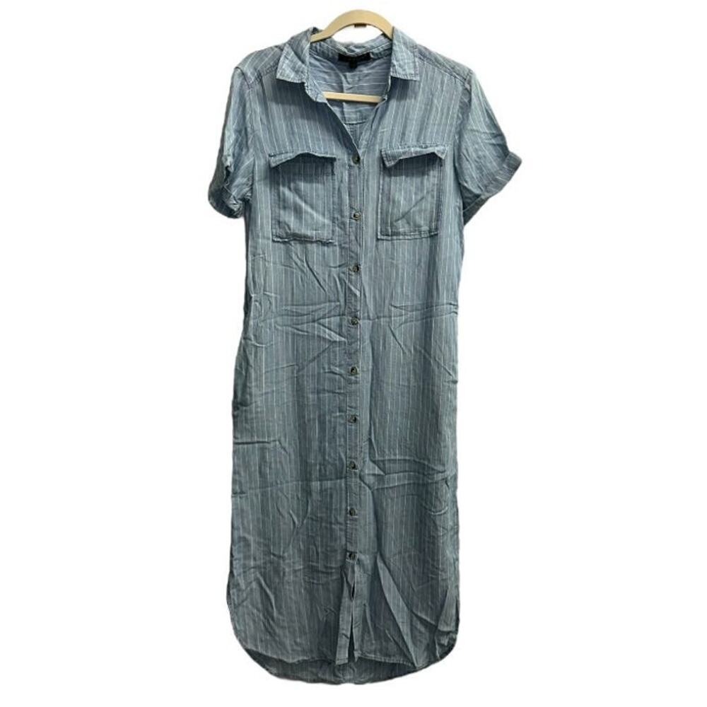 Velvet Heart Blue White Striped Button Up Pocketed Dress Small